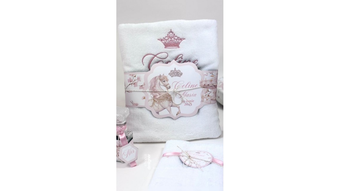 Trusou botez carusel cu cai roz pal si flori pastelate Pink Carousel 6